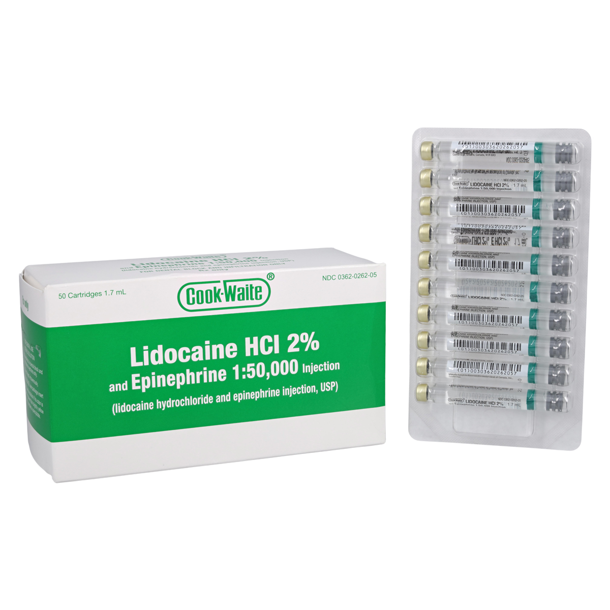Cook Waite Lidocaine HCl 2% Epinephrine 1:50,000 1.7 mL 50/Bx